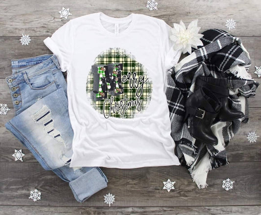 Christmas  Merry Christmas Green Plaid design t-shirt