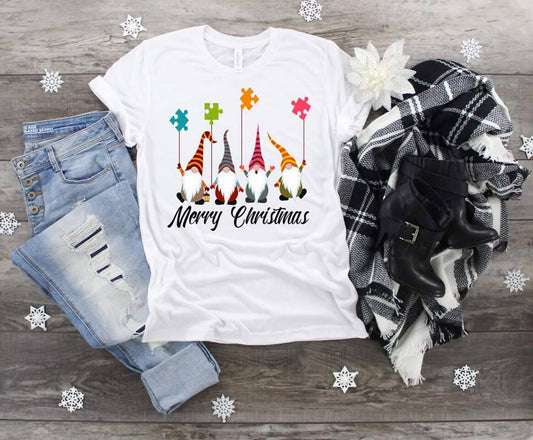 Christmas, Merry Christmas Autism Gnomes, Autism Awareness shirt, Christmas Gnomes, Puzzle Balloons shirt, Ladies Gnomes, Autism Christmas