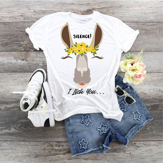 Llama Face with Flowers Silence I Lick You, Smiling Llama Face, Llama lovers shirt, Ladies Llama shirt, Crazy Llama Mom shirt,