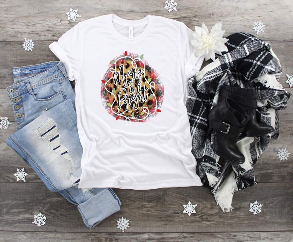 Christmas, Merry and Bright, Leopard, and Lights , design t-shirt