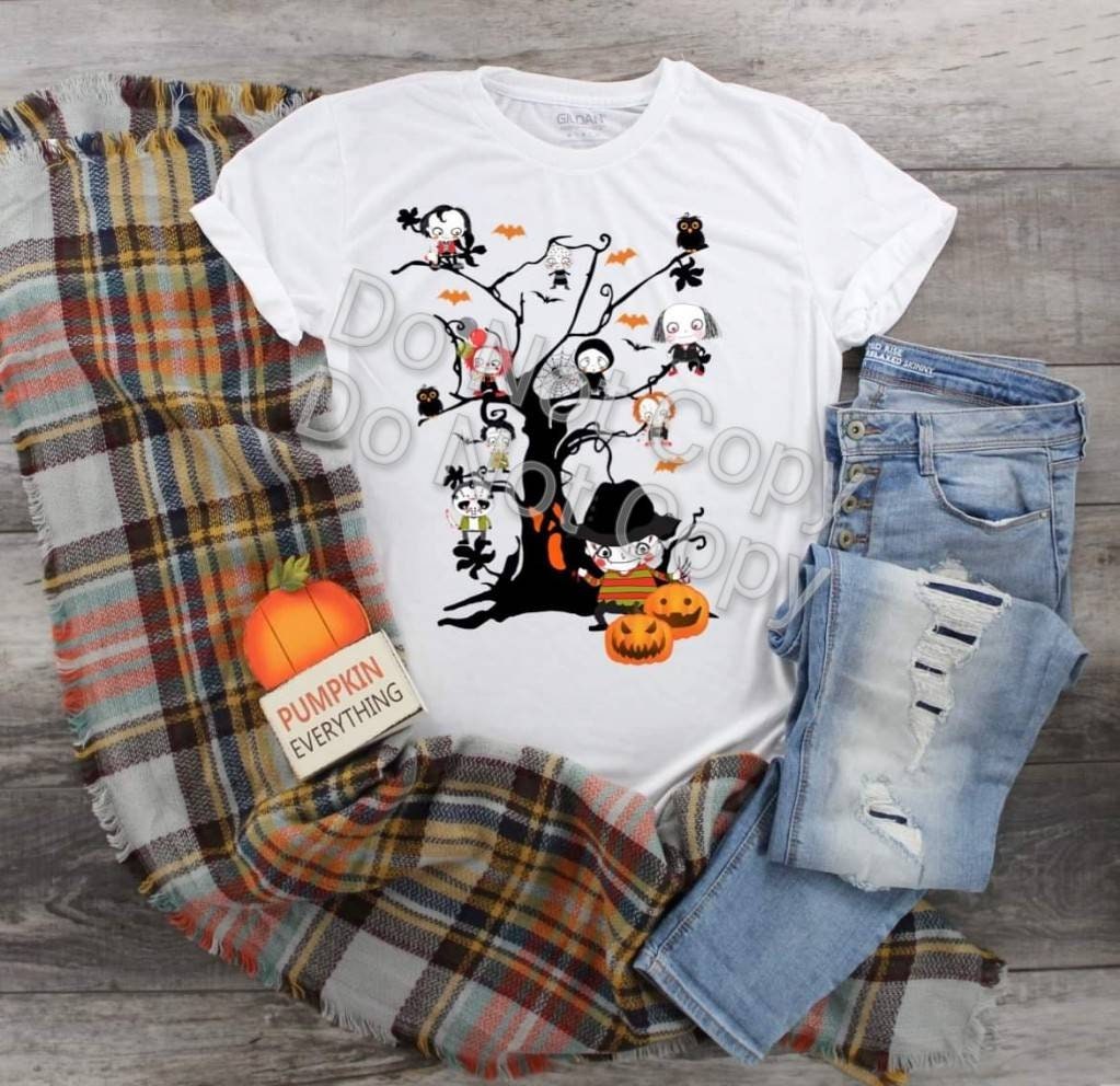 Fall Halloween Scary Tree Familiar Faces  design t-shirt