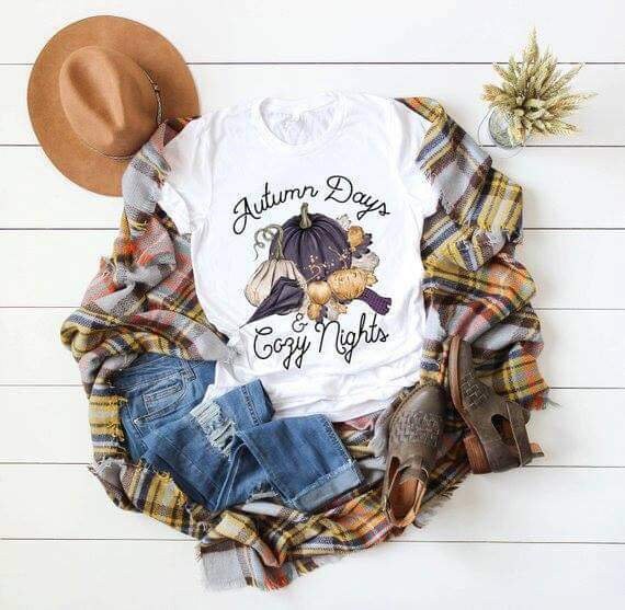 Fall Autumn Days Cozy Nights design t-shirt