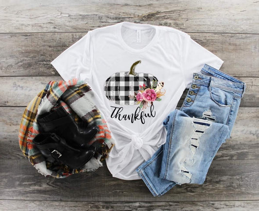 Fall Pumpkin, Thankful, Black White Plaid Pumpkin, Black and White Pumpkin, Thankful shirt, Halloween shirt, Love Halloween, Fall Lover tee