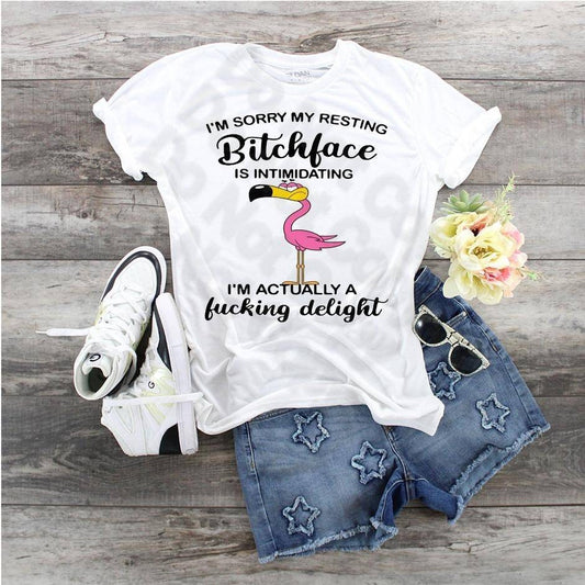 Resting Bitch Face Flamingo I Am Actually... design t-shirt FREE shipping.