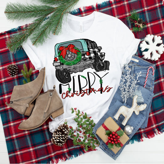 Merry Christmas Plaid 4 wheel truck .. design t-shirt