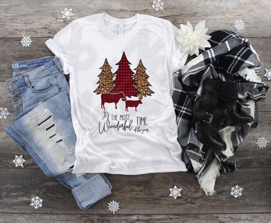 Christmas The Most Wonderful Of The Year, Plaid and Leopard Christmas trees, Christmas Cows, Christmas shirt, Plaid Christmas Trees, Leopard