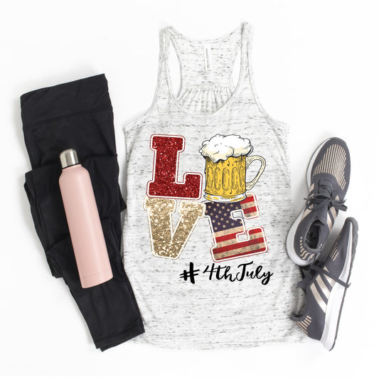 Patriotic 4th of July LOVE Beer  design Bella Canvas flowy tank.