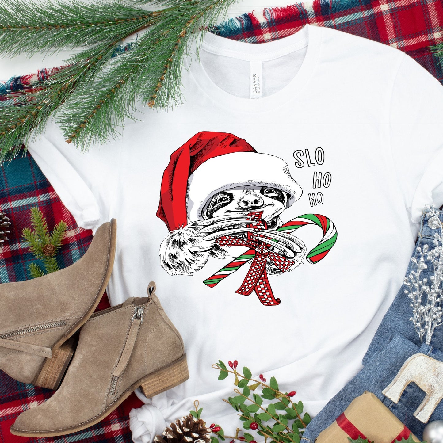 Christmas Sloth Slo Ho Ho Candy Cane t shirt