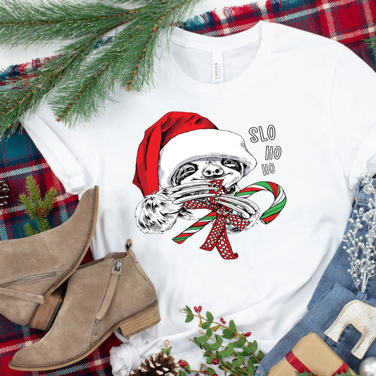 Christmas Sloth Slo Ho Ho Candy Cane t shirt