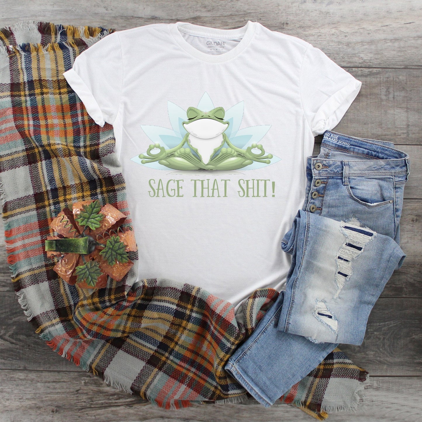 Sage That Shit Yoga Frog Lotus Flower... shirt Bella Canvas tshirt direct to garment