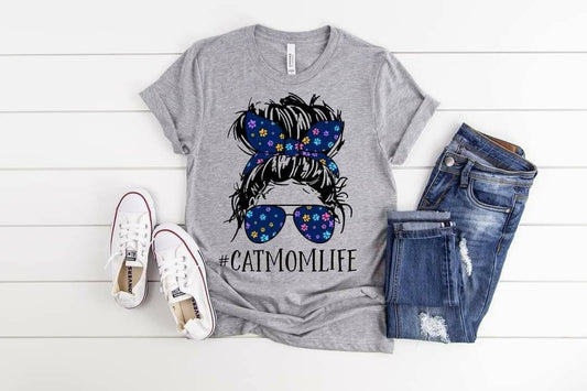 Cat Mom Life, Cat Mom, Bun and Sunglasses Life,  Cat Lover Tee, Love Cats, Cat Owner shirt,  Loves Cats, Cat Tshirt,  Cat owner tee, Cat tee