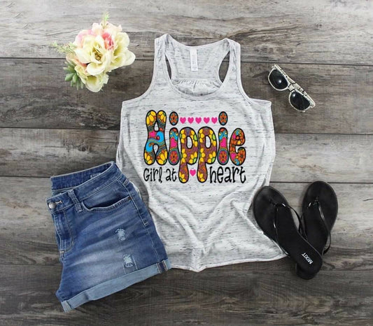 Hippie Girl At Heather, Bella Canvas flowy tank top, Racerback Tank, Bohemian, Hippie, Hippie Girl Tank,  Hippie Woman, Tank for women,