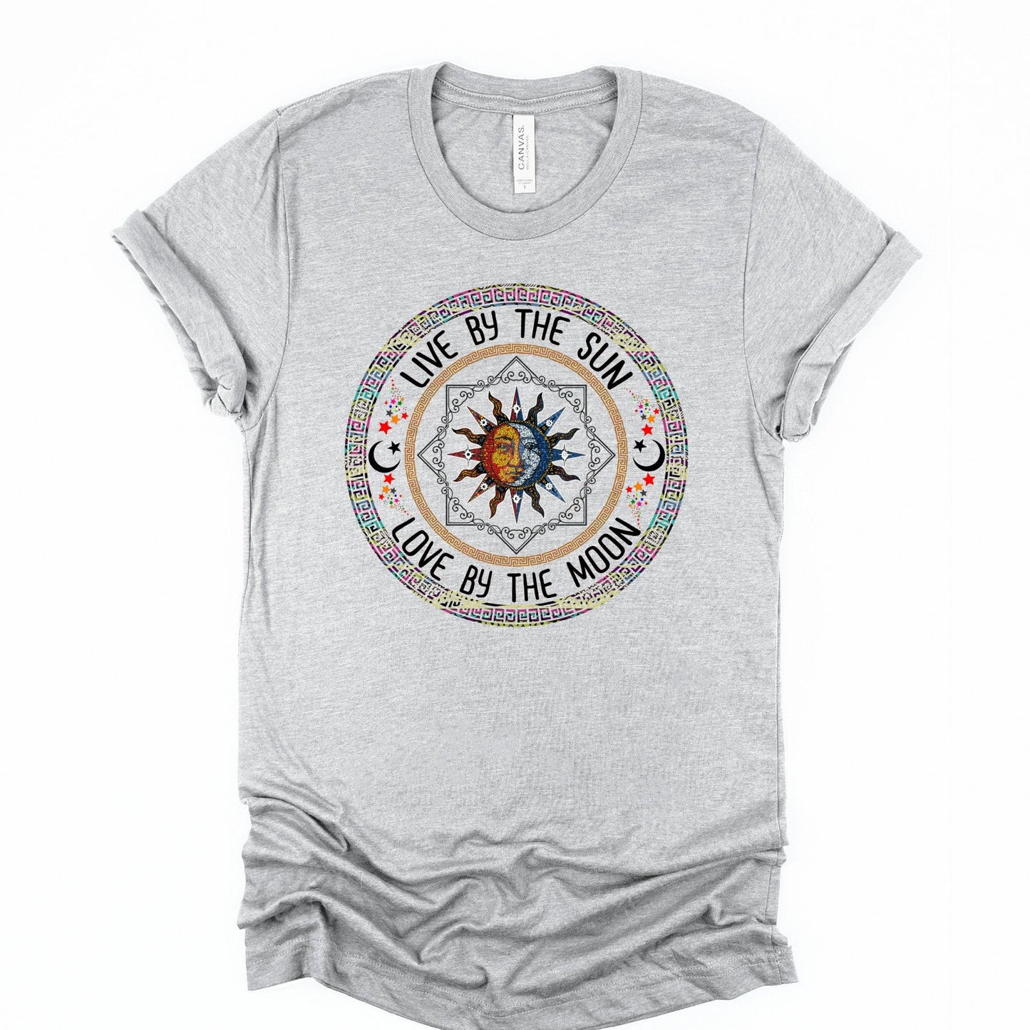 Live By The Sun Love By The Moon circle design, Moon lover shirt, sun and moon, boho sun and moon, Sun shirt, Moon shirt, sun and moon art,