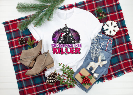 Christmas Cat, Christmas Tree Killer, Creepy Christmas Tree, Funny Cat shirt, Cat lover shirt, Funny Christmas T, Creepy Skull Cat Christmas