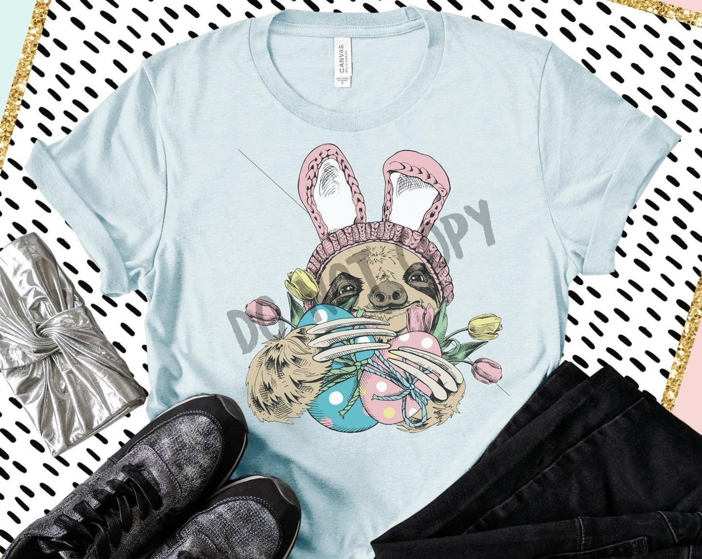 Easter, Easter Sloth, Bunny Ear Sloth, Cute Sloth, Easter Eggs Sloth, Easter Flower Sloth, Cute Sloth Tee, Sloth Lover, Gift for Her, Sloth