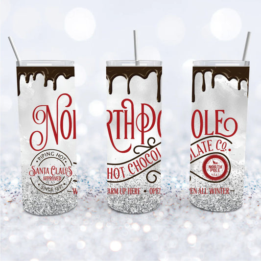 Hot Choclate,, Christmas Hot Chocolate, North Pole Hot Chocolate Company, 20 oz Skinny, Merry Chrismas Tumbler, Xmas, North Pole Tumnler